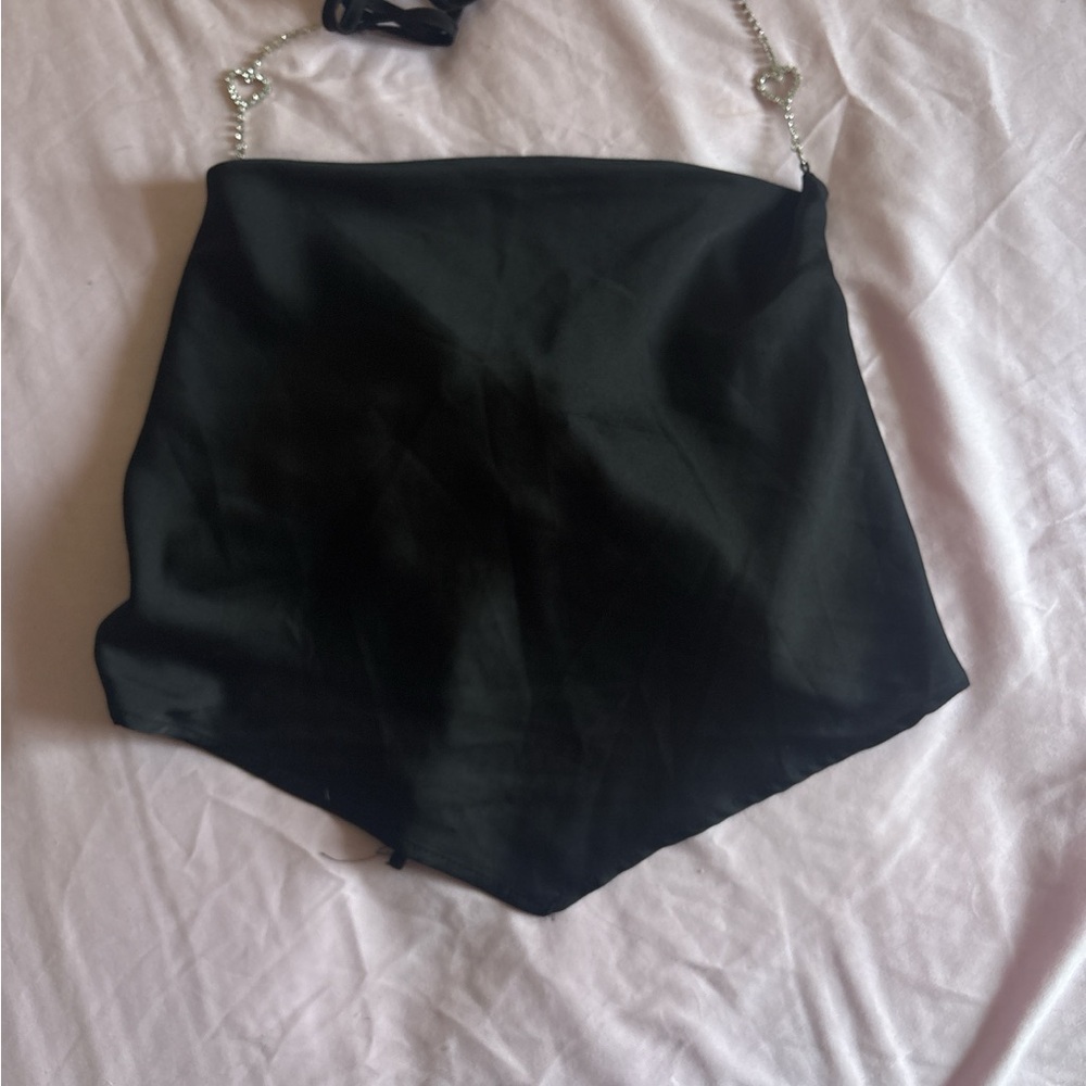 Rue21 Black Crop Top with Chain Straps